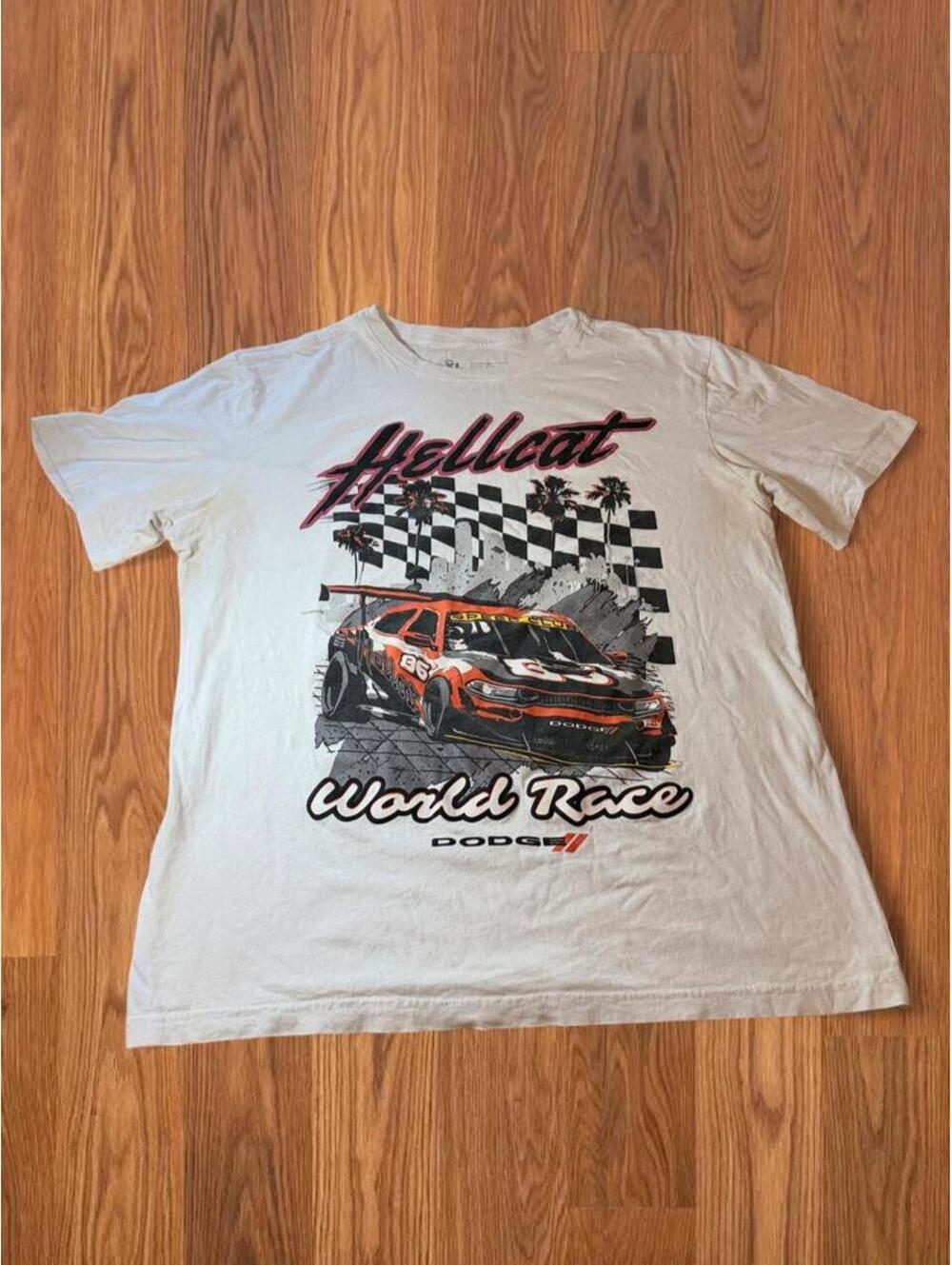 Reason x Dodge Hellcat World Race T-Shirt Mens XL White Orange Graphic Tee